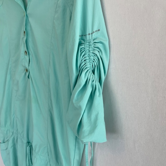 COLUMBIA PFG Omni-Shade Sun Protection Sz M Drawstring Pop Over Tunic Turquoise - Picture 4 of 11